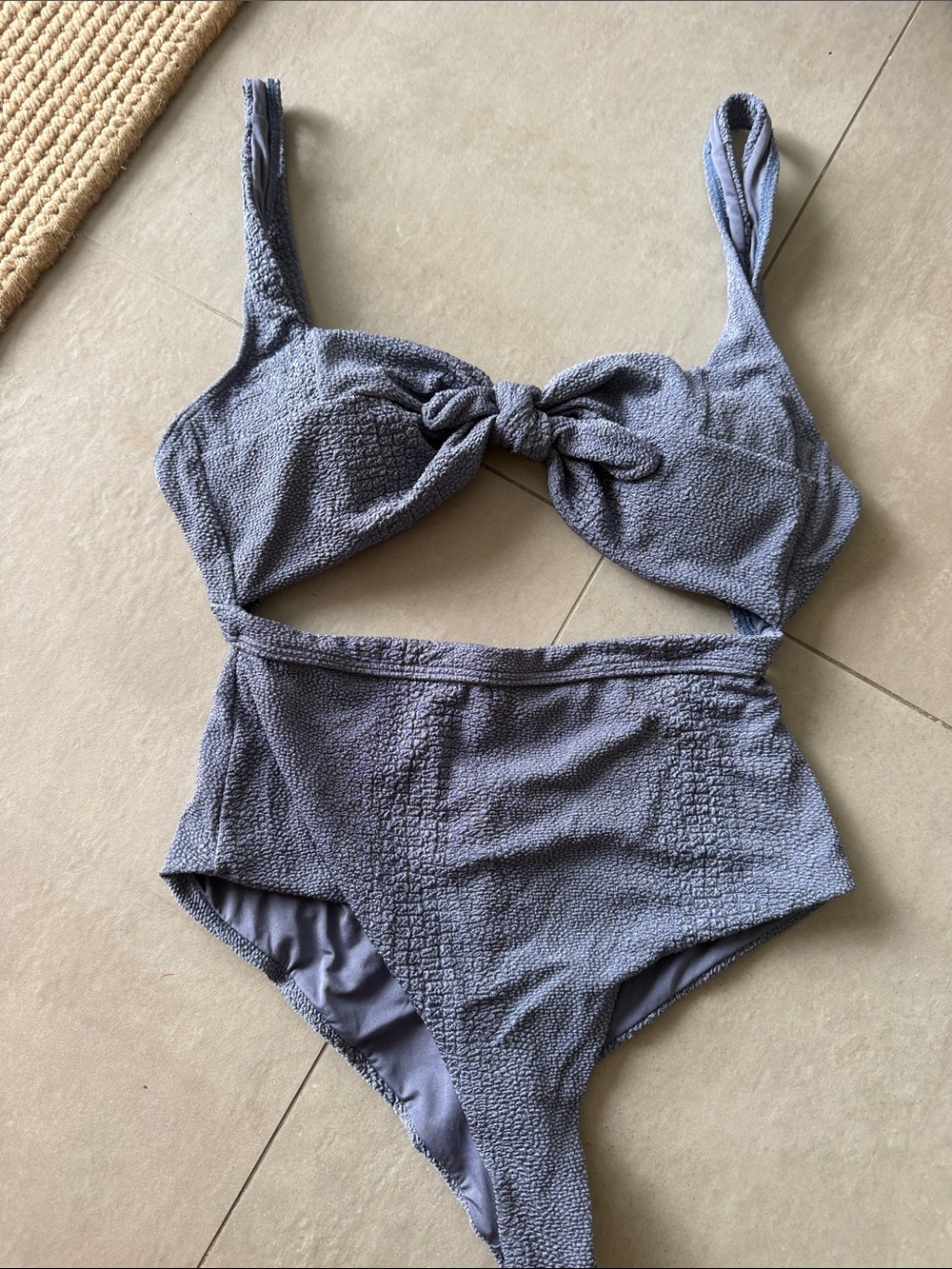 Textured Slate One-Piece Swimsuit with Front Knot
